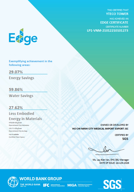 Yteco Tower Chính Thức Đạt Chứng Chỉ EDGE - Tiêu Chuẩn Công Trình Xanh Quốc Tế